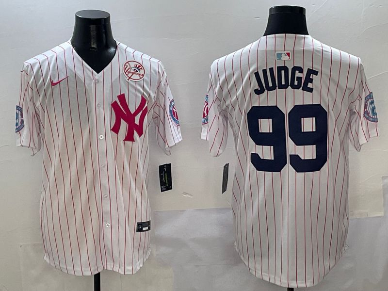 Men New York Yankees #99 Judge White Stripe Jointly Name Nike 2025 MLB Jersey style 5